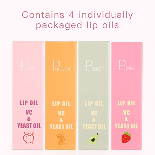 Pudaier Hydrating Lip Oil, Fruit Extract Lip Oil Set Tinted For Dry Lip And Lip Care, Shiny And Moisturizing Transparent Lip Oil Gloss (Mixed Set) #TOP1