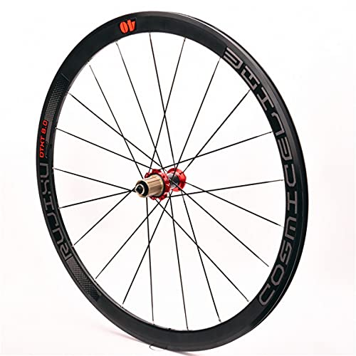 RUJIXU 700c Rennrad-Laufradsatz Rennrad Laufrad Doppelwandige Felgen 40mm 8-11 Geschwindigkeit Kassette Kohlefaser-Nabe Schnellspannrad Felgenbremse 1900g (Color : Red hub, Size : 700C)
