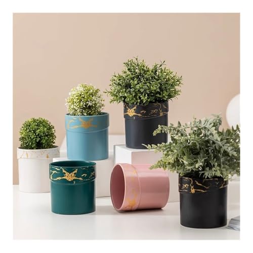 Pots de fleurs en céramique blanche cylindrique avec drainage pour table - 4
