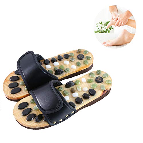 Yulo Pantofole per massaggio ai Piedi Nero Tai Chi Velcro miglioramento del metabolismo Magnete Classic riflessologia massaggio massaggio Infradito,Schwarz,L Cover