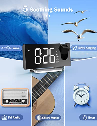 Alarm Clock Radio, Digital Clock With 0-100% Dimmer And Projection On Ceiling, Large Display, Dual Alarms, Usb Charger, 5 Alarm Sounds And Adjustable Volume, Digital Alarm Clock For Bedroom, Snooze #TOP5