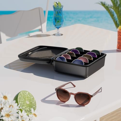 Image of Travel Sunglasses Organizer, Hard Shell Sunglass Case Adjustable Slots for Multiple Sunglass Eyeglass Case