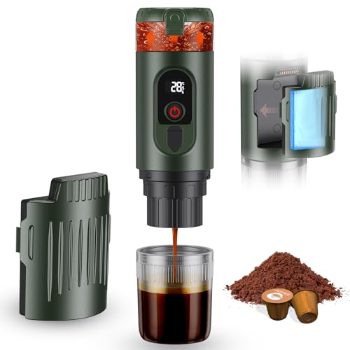 GJCrafts Cafetera portátil 2 en 1 con batería de 7650 mAh, 20 bar de presión, extracción en frío/calor, para cápsulas y café molido, portátil para oficina, viajes y camping (verde)
