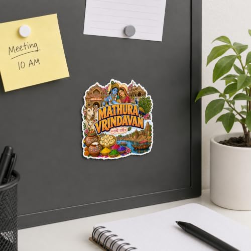 Image of Zesta Wooden Fridge Magnets Set | Refrigerator Decor Magnets for Kitchen | India Souvenir Fridge Magnet Collection | Wooden Magnet for Fridge Door Decoration (Mathura Vrindavan)