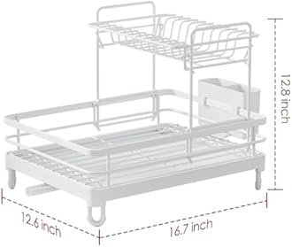 Dish Drying Rack - X-Large Stainless Steel Dish Rack for Kitchen Counter, 2-Tier Kitchen Organizers and Storage for Dishes, Bowls, Cutlery, White