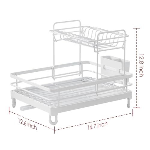 Dish Drying Rack - X-Large Stainless Steel Dish Rack for Kitchen Counter, 2-Tier Kitchen Organizers and Storage for Dishes, Bowls, Cutlery, White