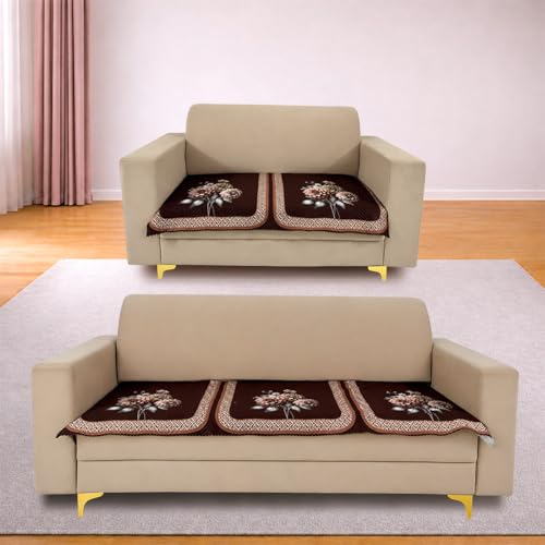 Image of Homerz 'Brooklyn Series' Premium Sofa Cover | Quilted Floral Design | Non-Slip Washable Sofa Protector | Soft Anti Slip Fabric (Brown, 5 (3+2) Seater, Only Seat Cover)