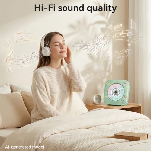 Image of CD Player Portable Bluetooth Rechargeable: CD Players for Home Kegaudio 1800mAh Desktop Wall CD Player with Speakers with Dust Cover FM Radio USB Remote Control