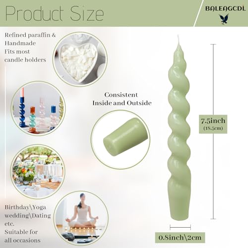 Image of Handmade 7.5 Inch Short Taper Candle Long Burning Candles Gradient Green Candlesticks Unscented Smokeless Twisted Candles for Dinner Decoration Women Gifts 4 Pcs