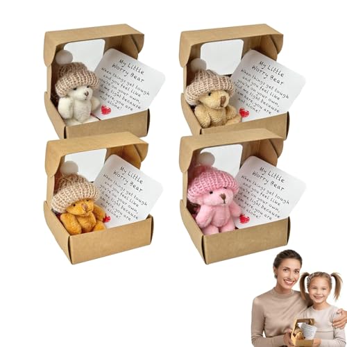 YouthLoxus 4Pcs My Little Worry Bear In a Box Handmade Worry Bears With Super Soft Touch Suitable for People of All Ages Worry Bear In a Box Is The Positive Gifts for Family And Friends