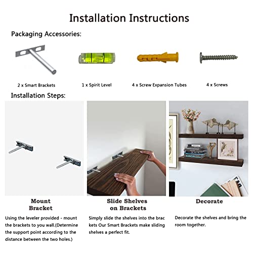 Yihata Floating Shelf, Large 24 Inch Wall Mounted Wooden Shelves Set Of 2, Hanging Floating Shelf Bracket For Bedroom, Bathroom, Living Room, And Kitchen Storage Decoration #TOP6