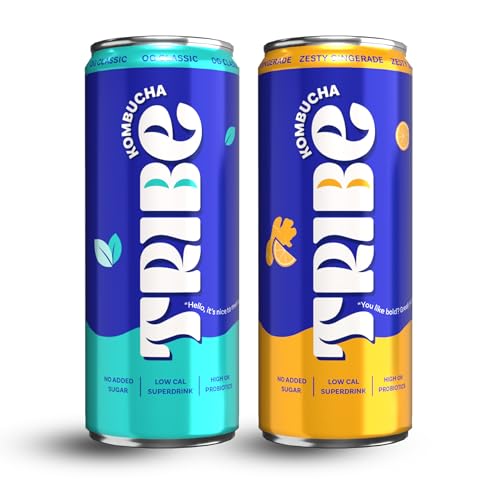 Image of Tribe Kombucha Probiotic Super Drink | Supports Gut Health | Gluten-Free | Naturally Fermented | Super Refreshing | Gut Friendly | Improves Blood Sugar | Antioxidant and Hydration | No Added Sugar |250 ML X 2 (OG CLASSIC + ZESTY GINGERADE)