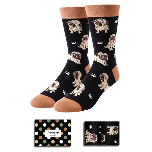 HAPPYPOP Silly Pug Socks Men - Funny Pug Gifts for Dog Lovers, Crazy Fun Dog Socks for Boys Teens