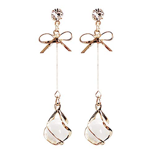 Ms. Swan Goldene Mondstein Ohrringe Silber 925, Lange Schleifenohrringe für Frauen, Hochzeit Ohrringe Braut Mädchen Cover