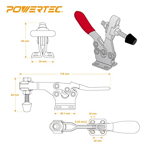 Powertec 20301 Quick Release Horizontal Toggle Clamp 225D - 500 Lb Holding Capacity W Rubber Pressure Tip, 1Pk #TOP3