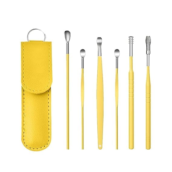 Ear Wax Remover Tool Kit, 6 Piece Reusable Steel Ear Cleansing Set with Spiral Curette and Cleaning Brush, Pink and Green-image-32