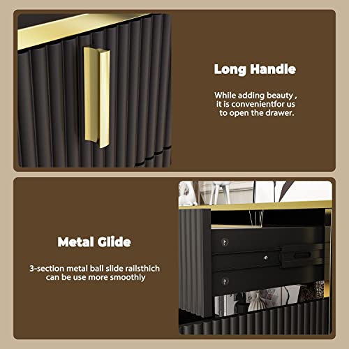 Didugo Sideboard Buffet Storage Cabinet With Drawer & Pop-Up Doors, Credenza Sideboard Buffet, Modern & Contemporary, For Living Room Black And Gold (63”W X 15.7”D X 31.5”H) #TOP7