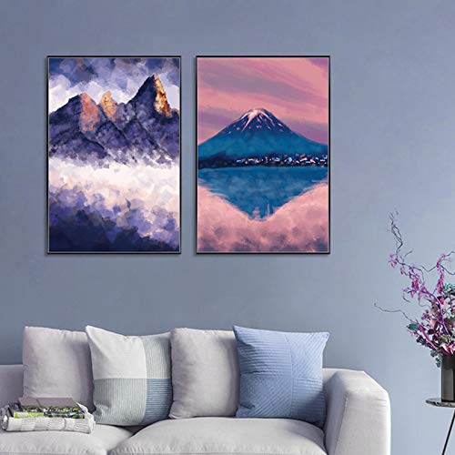Pintura de montaña abstracta para salón moderno set de 2 pósteres nórdicos grandes 70x100 cm