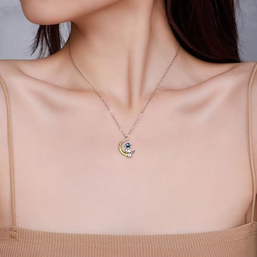 Dtja Moon Astronaut Pendant Necklace for Women Silver Plated Unisex Adjustable Link Chain Cute Charm Couple Friends Necklaces Unique Birthday Valentine Jewelry Souvenir Gift2