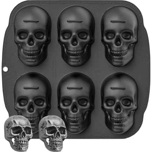 NICITY 6 Cavity Skull Cake Pan with 2 Fridge Magnets for Baking Chocolate