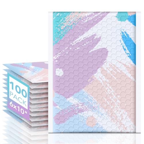 Fuxury Bubble Mailers 6x10" Watercolor Padded Envelopes 100 Pack Self Seal