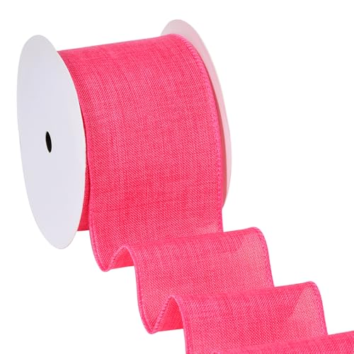 Ribest Hot Pink Linen Wired Ribbon, 2.5 in 10 Yd