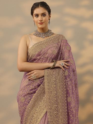 Image of Libas Embroidered Nylon Saree for Women With Unstitched Blouse Piece | Traditional Saree for Festive & Wedding