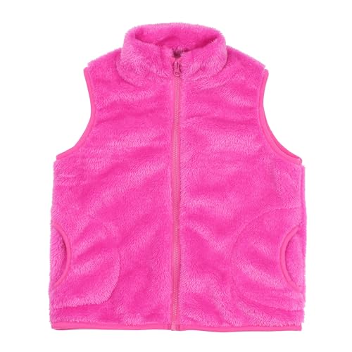 JESKIDS Girls' Boys Sherpa Fleece Vest Outwear Lightweight Solid Color Cute Jacket with Pockets 2-11 Years 4-5T Rose Red