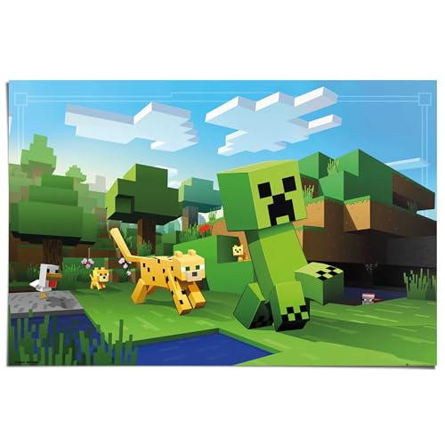 REINDERS Poster, Minecraft - ocelot chase, Kinderzimmer, Poster, Wanddeko, Room Decor, 150 gr. glänzend Bilderdruckpapier, Grün, 61 x 91,5