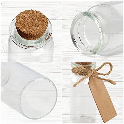 BELLE VOUS Glass Favour Jar Set with Cork Lids, Label Tags and Twine (64 Pack) - 13ml/0.43oz - Mini Round Mason Airtight Storage Bottles and Labels for Wedding Favours, Party, Kitchen Spices and Jam
