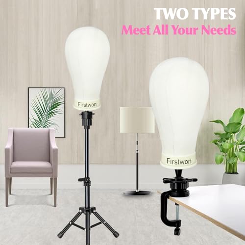 Firstwon 22 Inch Wig Head Mannequin Head for Wigs, Wig Stand with Head for Hair Styling Practice Display Wigs Making Tripod Stand with T Pins Set - Thumbnail 7