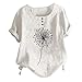 Xmiral Camicetta da Donna a Maniche Corte con Stampa tarassaco in Cotone e Lino con Scollo Tondo Estivo da Donna Maglie Maniche Lunghe Economiche (M,Bianco)