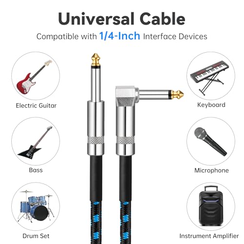 Tomorotec 3-Pack 10ft Braided Guitar Cables for Electric Guitar, Bass, Microphone, Speaker, Mixing Console, 1/4\" Interface Instrument Cables with Durable Copper & PE Build and Tangle-Free Tweed Jacket