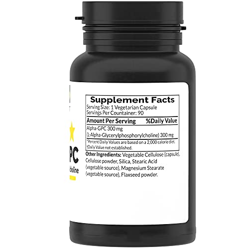 AlphaGPC Choline Supplement, AlphaGPC 600 mg Servings in 300 mg 90 Vegan Capsules with Omega 3