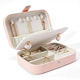 Smileshe Jewelry Box, PU Leather Small Portable Travel Case, 2 Layers Organizer Display Storage Holder Box for Rings, Earrings, Necklaces, Bracelets
