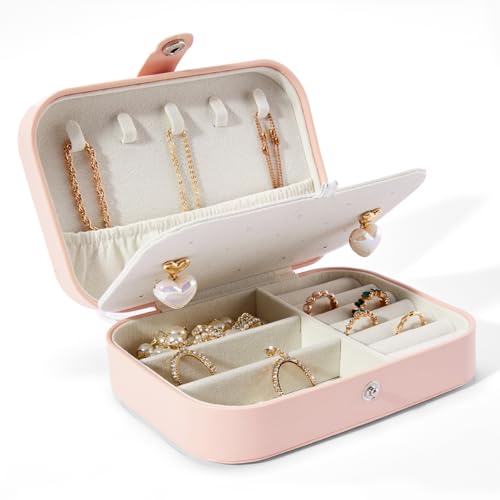 Smileshe Jewelry Box, PU Leather Small Portable Travel Case, 2 Layers Organizer Display Storage Holder Box for Rings, Earrings, Necklaces, Bracelets