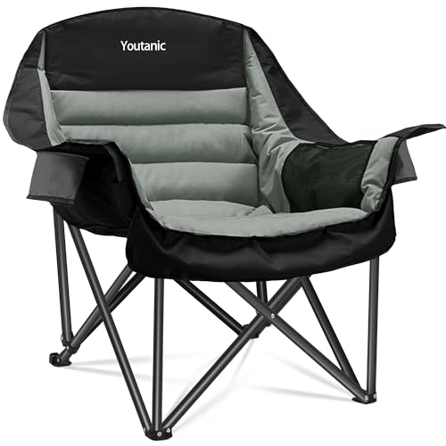 Youtanic Oversized Camping Chair, Portable Folding Camping Chairs with Side