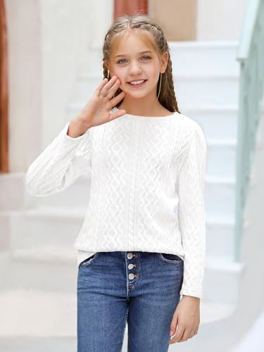 Image of Ebifin Girls Sweaters Kids Long Sleeve Crewneck Fall Knit Tops Cute Pullover Jumper Shirts 5-14 Years