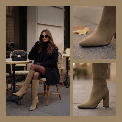 Image of Modatope Knee High Boots Women Pointed Toe Boots Chunky Heels Side Zipper | Fall Spring Winter Fashion Dress Tall Boots, Evening Bridal office Long Boots