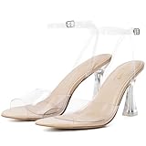 Susanny Pointed Open Toe Strappy High Heels for Women Ankle Strap Sexy Heeled Sandals Stiletto Clear Kitten Heels Wedding Bridal Party Prom Dress Work Shoes Size 8
