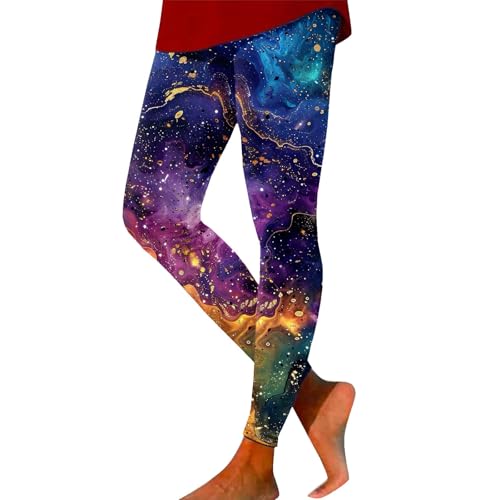 Damen Leggings Hochbundig Galaxy Motiv Yogahose Elastisch Bedruckte Sporthose Fitnessmode für Frauen Gym Wear (Light Purple, L)