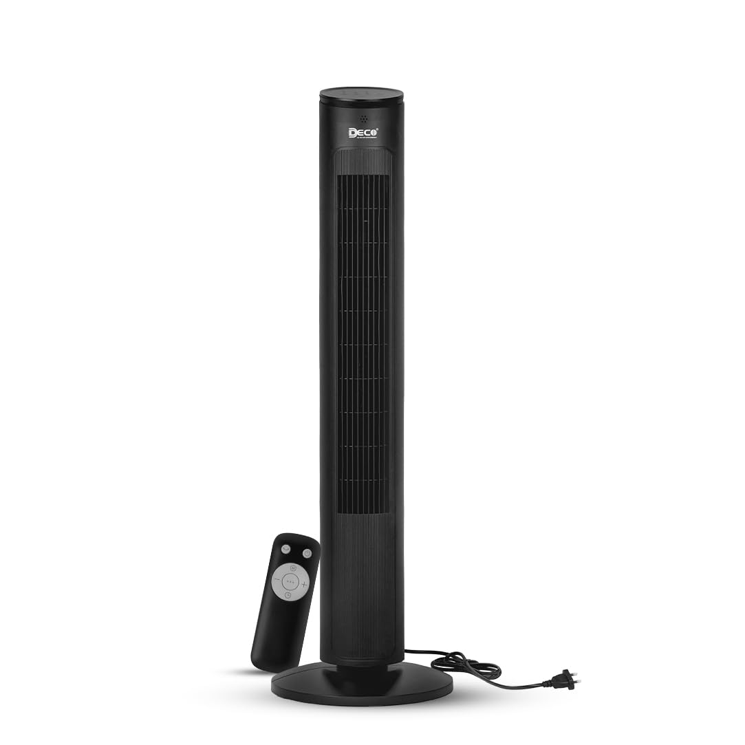 DECO Cruiser Indoor Tower Fan with Touch Remote (Black, 40 W) | 3 Wind Modes, 3 Speed Settings | Internal Oscillation, Large