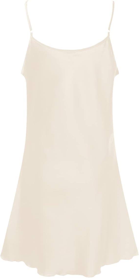 Dames nachtkleding eendelig kort satijn sexy V-hals nachthemd spaghettibandjes jurk sleepwear, zwart, L