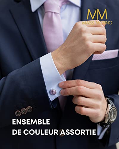 Massi Morino Cravate Hommes Pourpre et mouchoirs de poche, boutons de manchette et Pinces à cravates | Coffret cadeau | Accessoires de Fete de Mariage – vue 3
