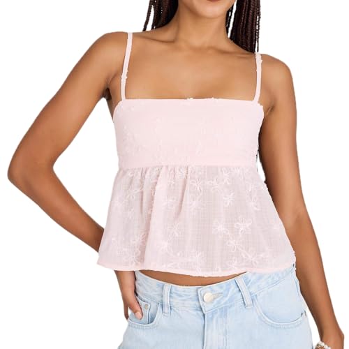 Womens Y2k Babydoll Cami Tank Ruffle Hem Sleeveless Flowy Top Teen Girl Summer Fairy Shirt Fitted Streetwear