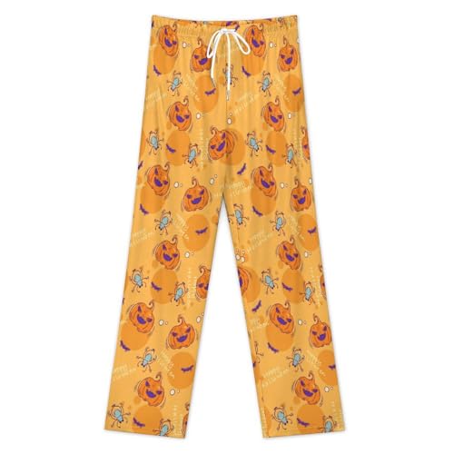 Happy Halloween Pumpkin Yellow Mens Pajama Pants Wide Leg Sleep Drawstring Sleepwear Casual Loungewear2
