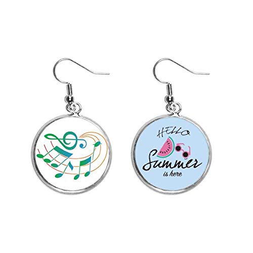 Pendientes de sandía con patrón de notación musical naranja y verde
