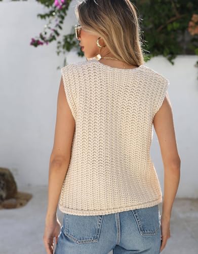 Image of Trendy Cardigan Sweater Vest Crochet Knit Top Sleeveless Bows with Pockets