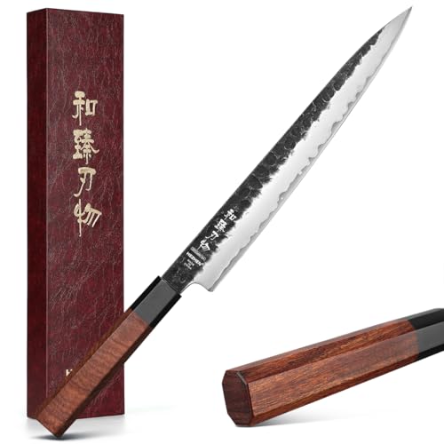 HEZHEN Cuchillo Filetero Cuchillo de Trinchar, Cuchillo para Carne de Acero compuesto Cuchillo Jamonero, Mango Octogonal de Redwood HEZHEN Cuchillo Filetero Cuchillo de Trinchar, Cuchillo para Carne de Acero compuesto Cuchillo Jamonero, Mango Octogonal de Redwood