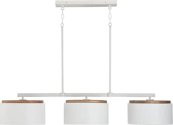 Capital Lighting 850931LT Liam Modern Retro/Vintage Metal Drum with Mango Wood Accents Linear Chandelier Island Light, 3-Light 300 Total Watts, 9" H x 47" W, Light Wood and White